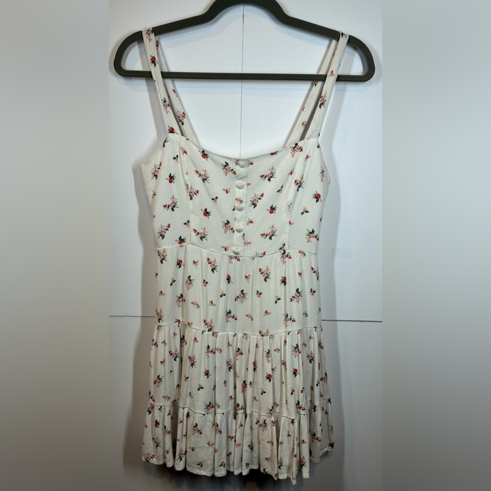 Forever 21 Cream Floral Tiered Sundress with Pink & Green Accents Size Medium